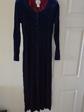 L.L. Bean Midnight Blue Velvet Long Sleeve Maxi Dress